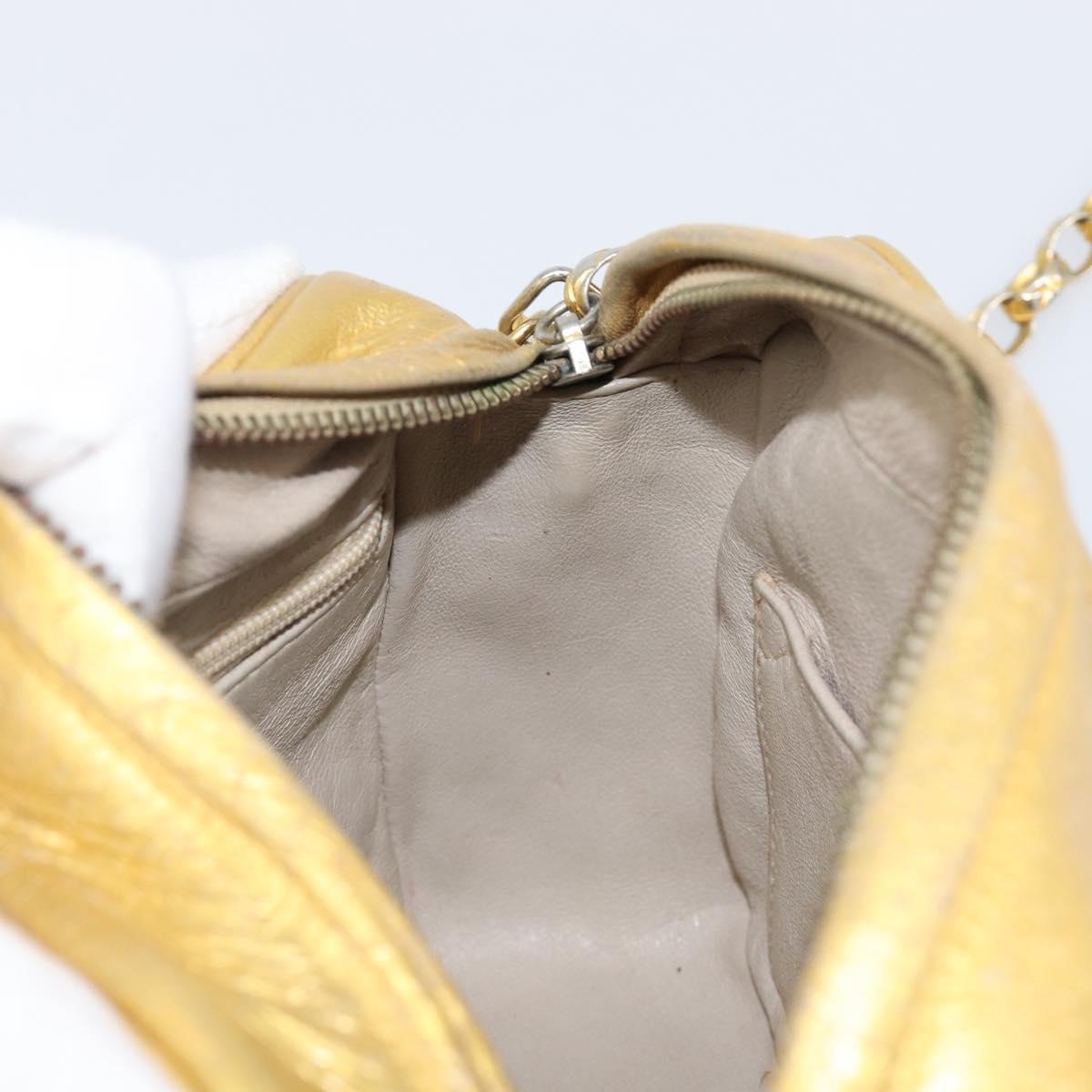 CHANEL Chain Shoulder Bag Leather Gold CC Auth 200713