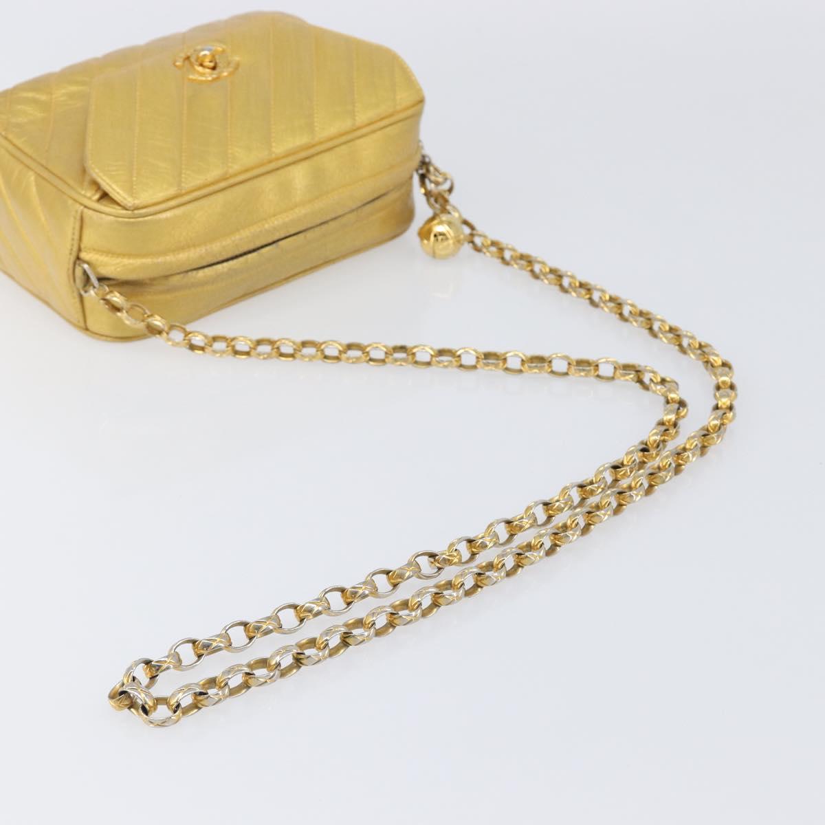 CHANEL Chain Shoulder Bag Leather Gold CC Auth 200713