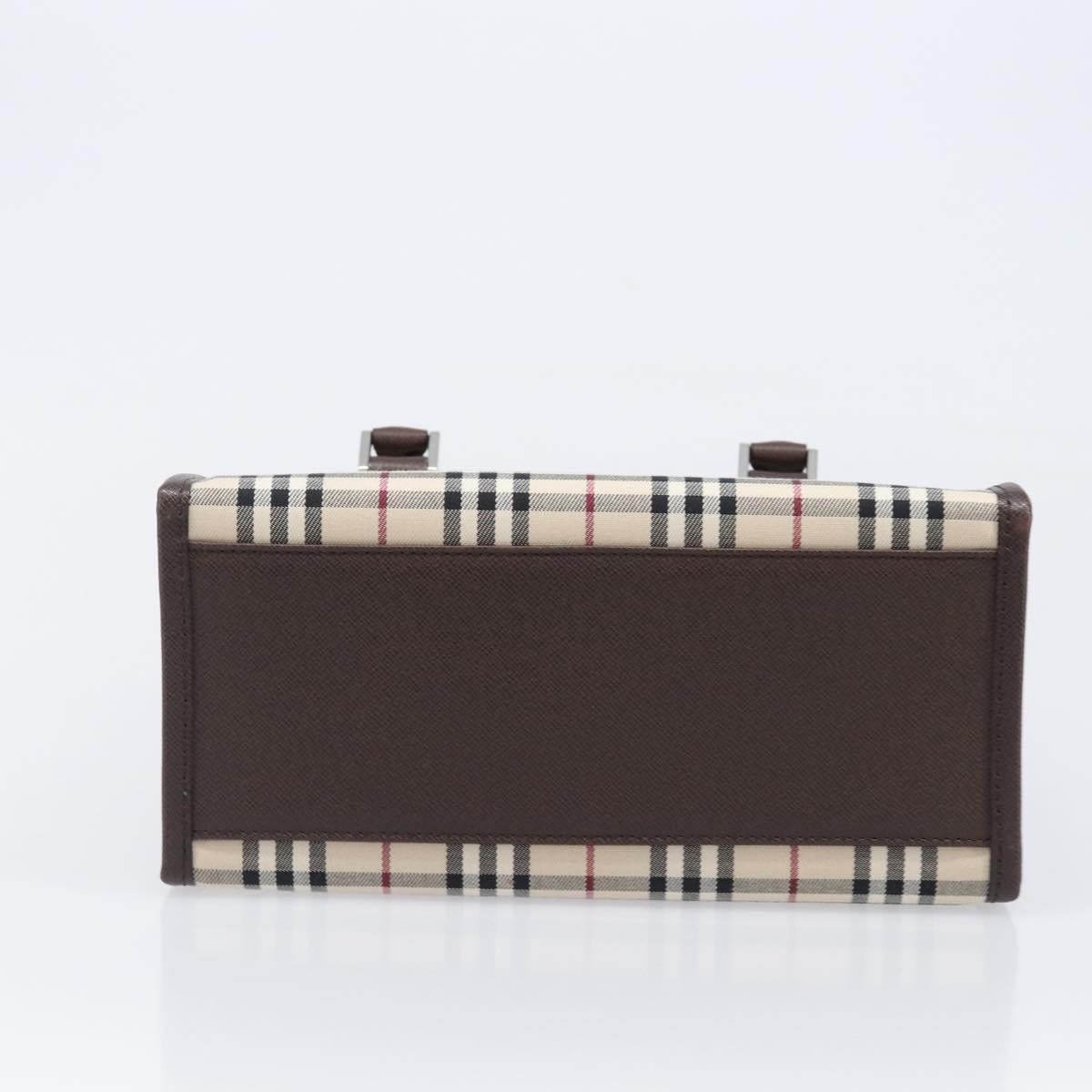 BURBERRY Nova Check Hand Bag Canvas Beige Silver Auth 200714V