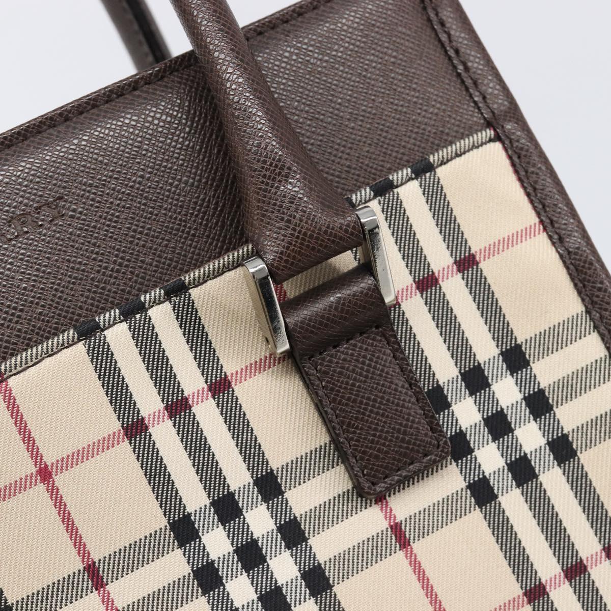 BURBERRY Nova Check Hand Bag Canvas Beige Silver Auth 200714V