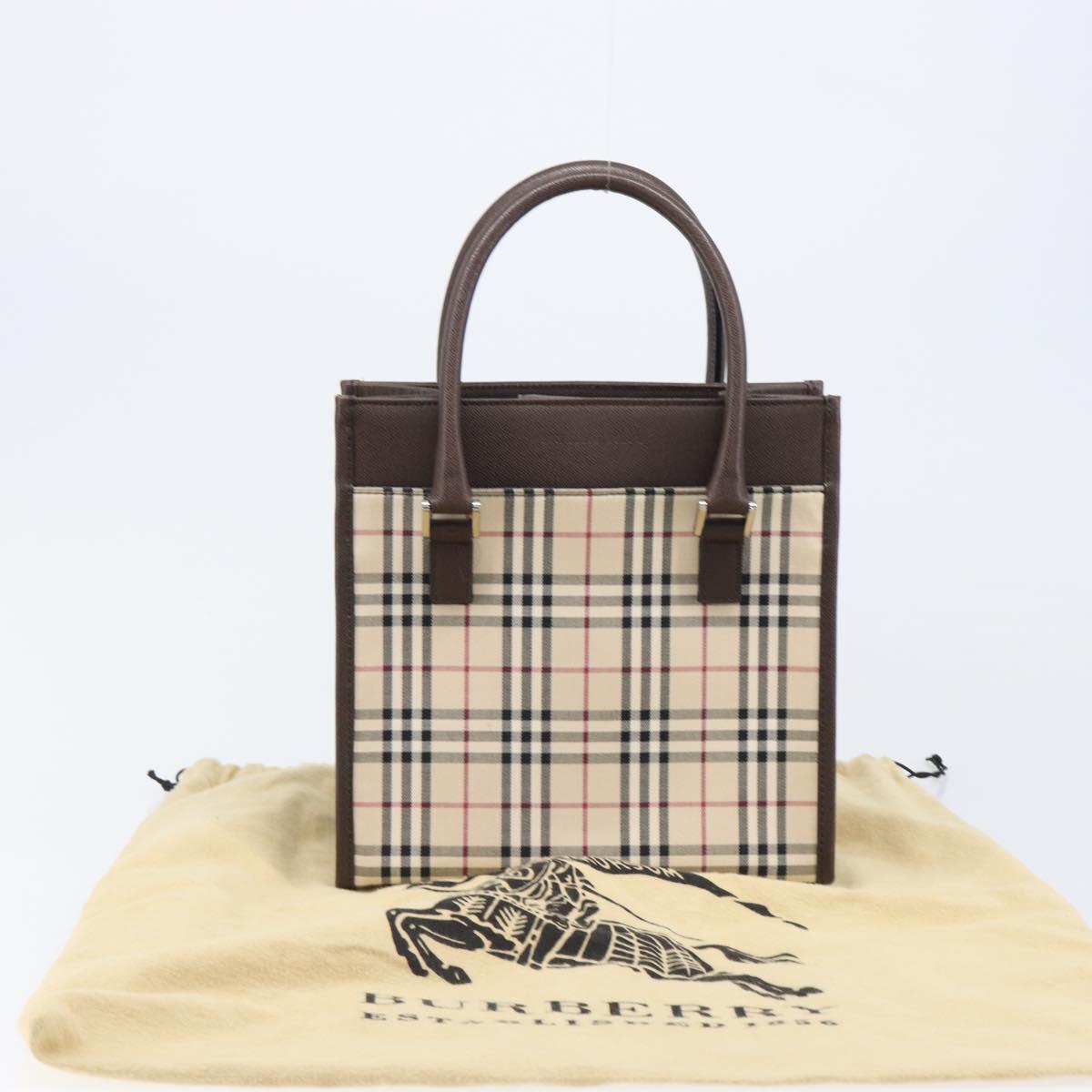 BURBERRY Nova Check Hand Bag Canvas Beige Silver Auth 200714V