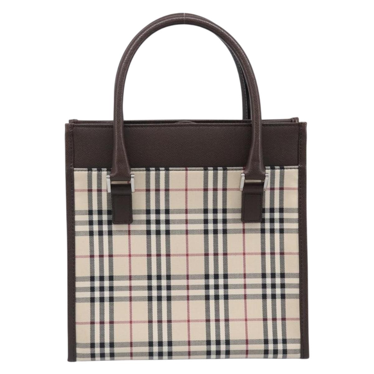 BURBERRY Nova Check Hand Bag Canvas Beige Silver Auth 200714V