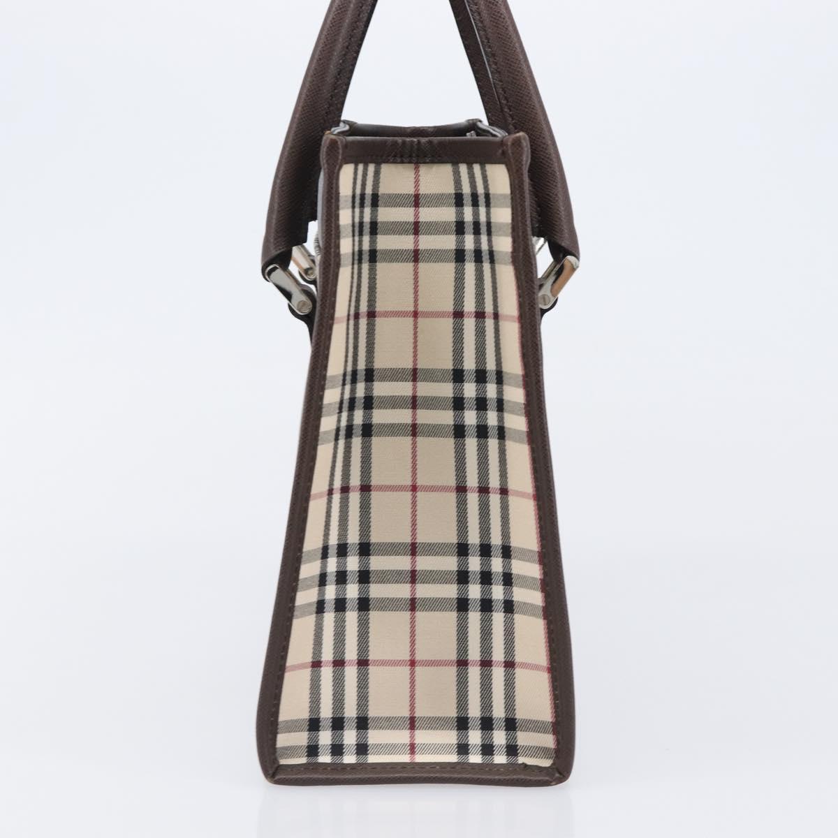 BURBERRY Nova Check Hand Bag Canvas Beige Silver Auth 200714V