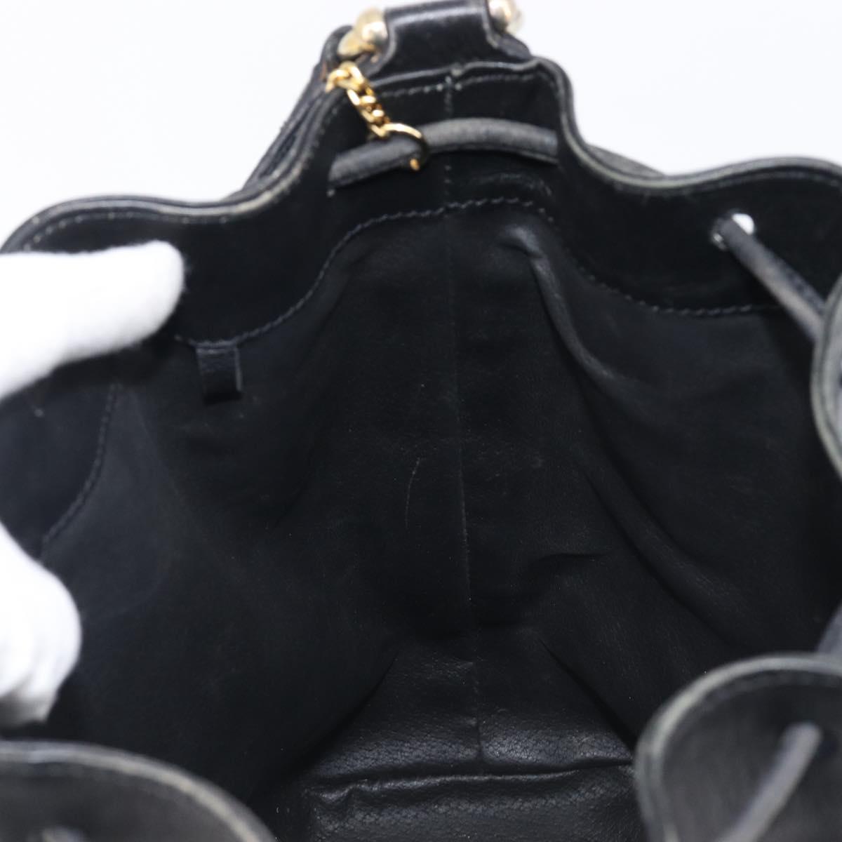 CELINE Purse Shoulder Bag Leather Black Gold Auth 200718A