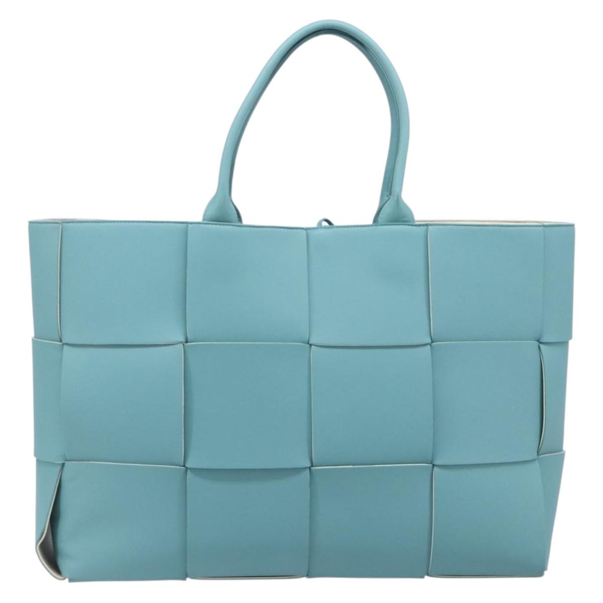 BOTTEGA VENETA MAXI INTRECCIATO Tote Bag Leather Turquoise Blue Auth 200719M