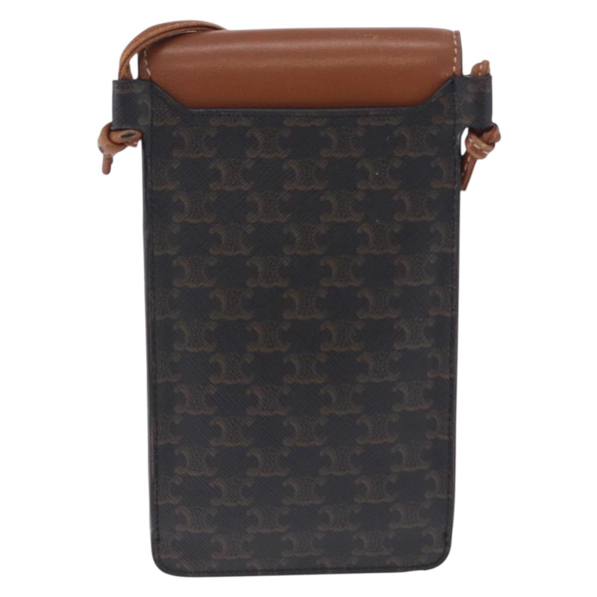CELINE Triomphe Macadam Canvas Phone Pouch PVC Black Auth 200721