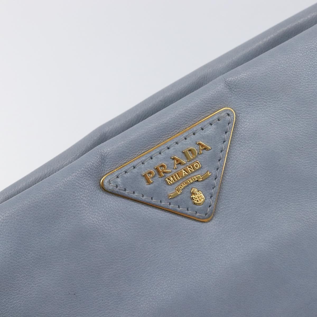 PRADA Clutch Bag Leather Light Blue Gold Auth 200722A