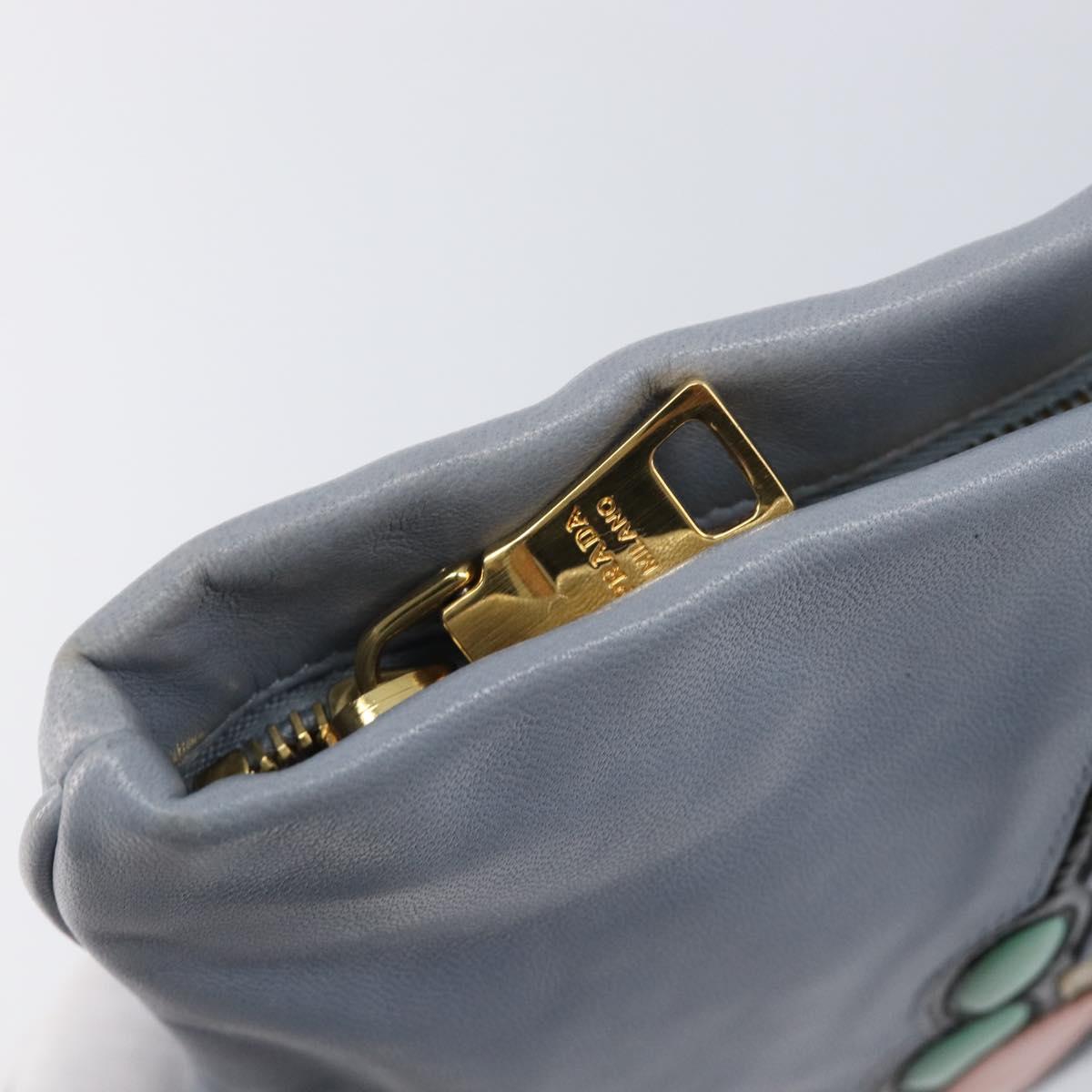 PRADA Clutch Bag Leather Light Blue Gold Auth 200722A