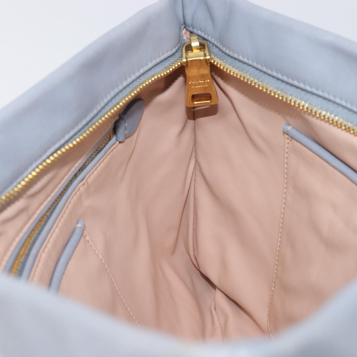 PRADA Clutch Bag Leather Light Blue Gold Auth 200722A