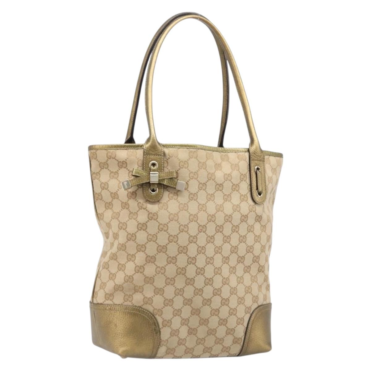 GUCCI GG Canvas Pretty Tote Bag Beige Gold 181779 Auth 200725A