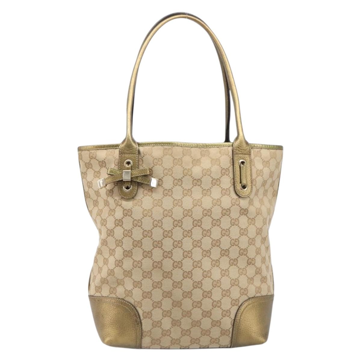 GUCCI GG Canvas Pretty Tote Bag Beige Gold 181779 Auth 200725A