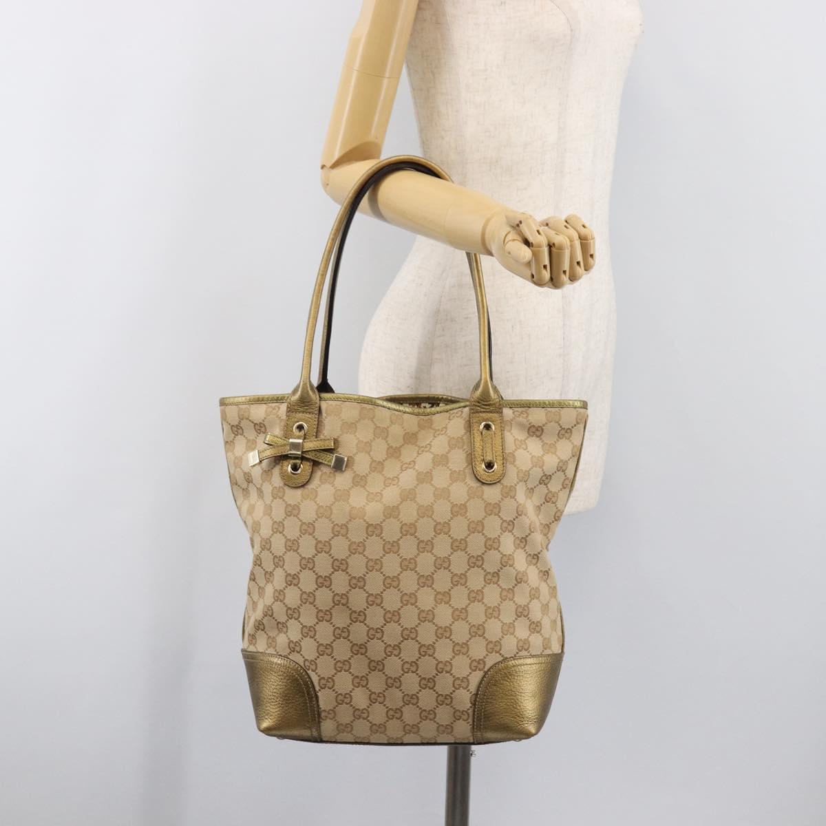 GUCCI GG Canvas Pretty Tote Bag Beige Gold 181779 Auth 200725A