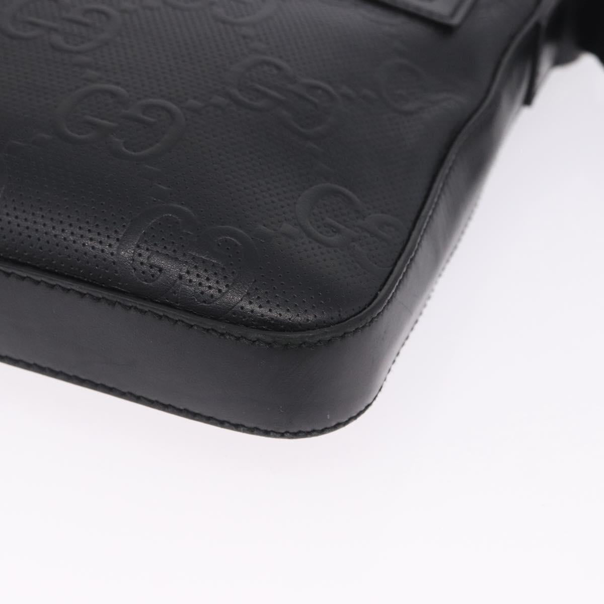 GUCCI GG Emboss Shoulder Bag Leather Black Silver 406410 Auth 200726