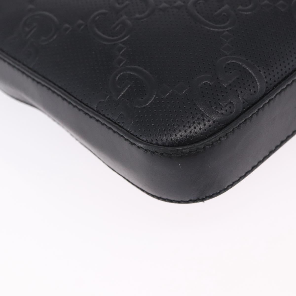 GUCCI GG Emboss Shoulder Bag Leather Black Silver 406410 Auth 200726