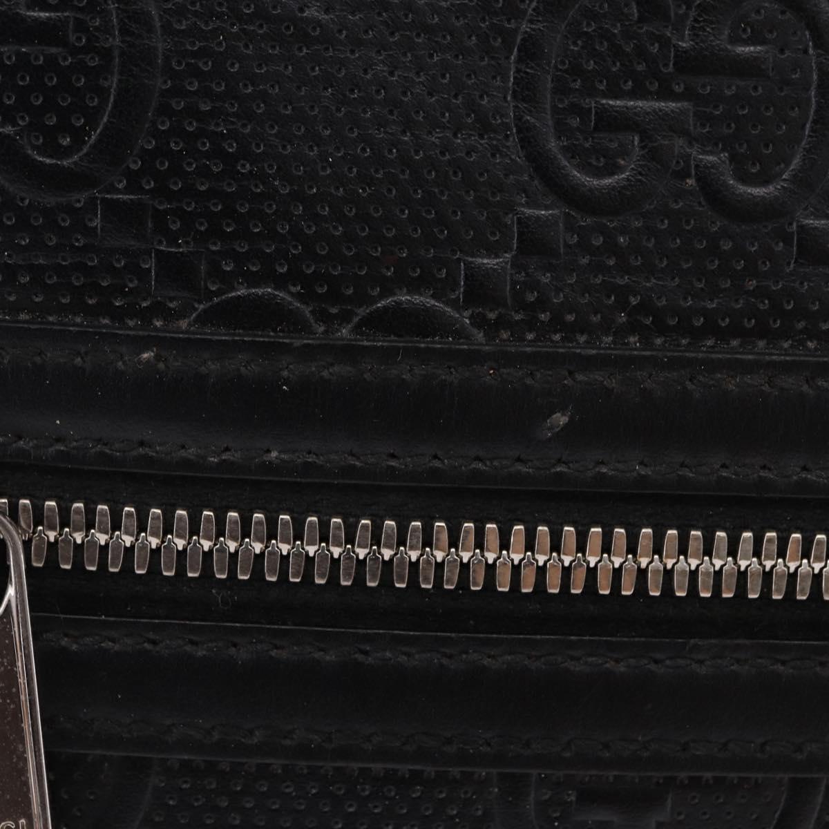 GUCCI GG Emboss Shoulder Bag Leather Black Silver 406410 Auth 200726