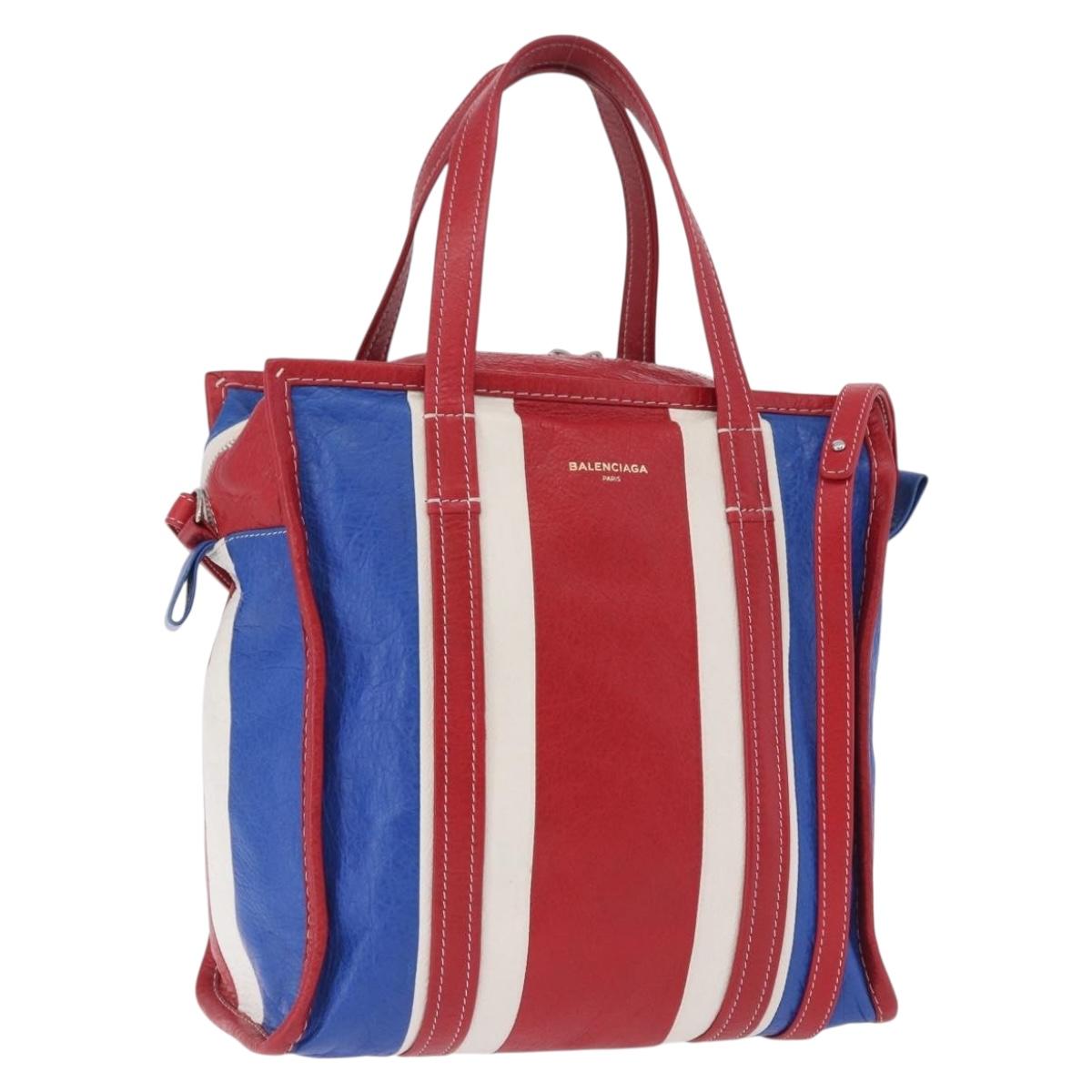 BALENCIAGA Bazaar Shopper Hand Bag Leather 2way Red Silver 443096 Auth 200727A