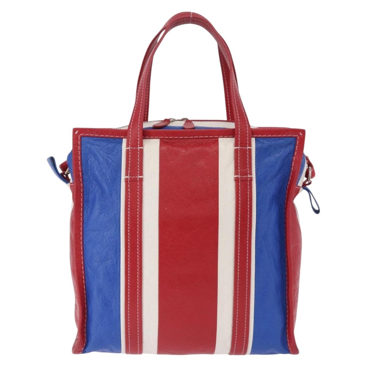 BALENCIAGA Bazaar Shopper Hand Bag Leather 2way Red Silver 443096 Auth 200727A