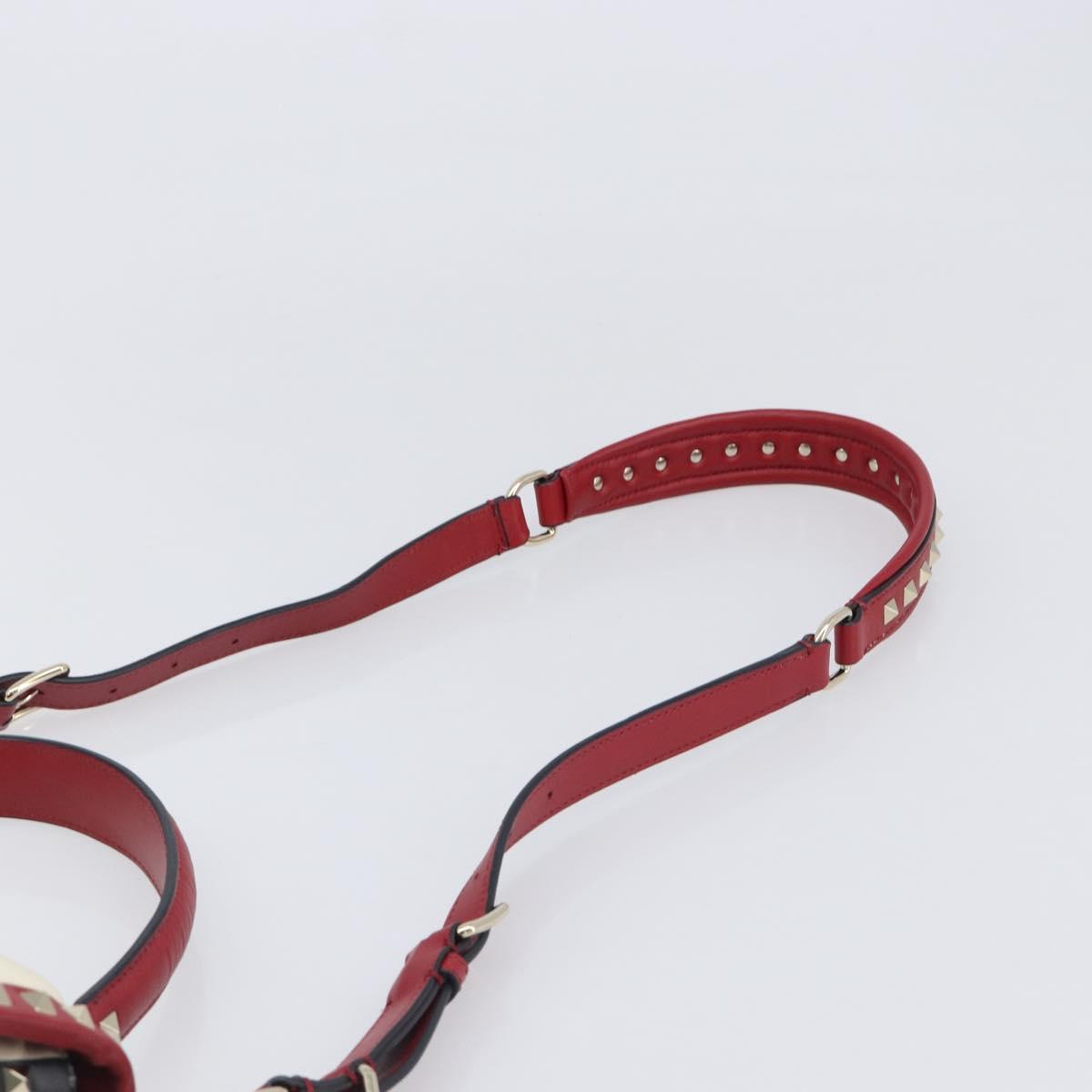VALENTINO Rock Studs Hand Bag Leather 2way Red Gold Auth 200731V