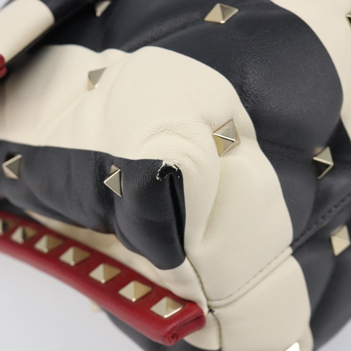 VALENTINO Rock Studs Hand Bag Leather 2way Red Gold Auth 200731V