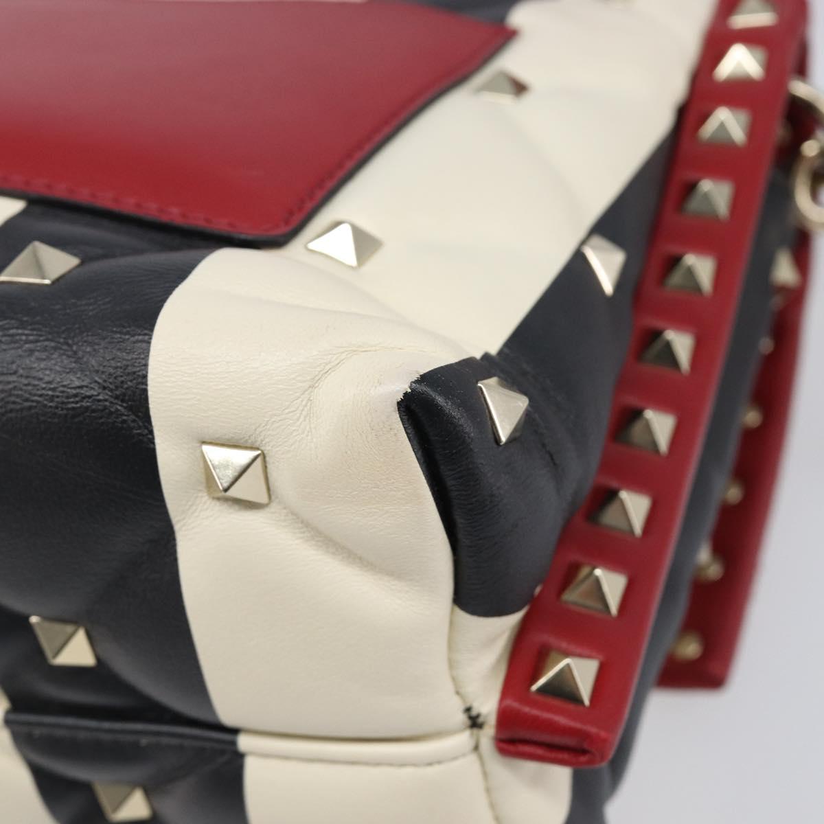 VALENTINO Rock Studs Hand Bag Leather 2way Red Gold Auth 200731V