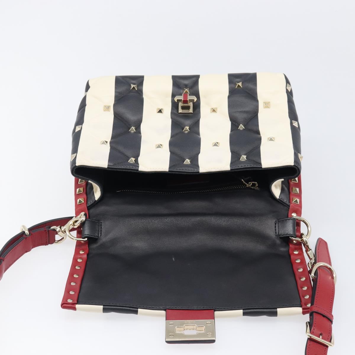 VALENTINO Rock Studs Hand Bag Leather 2way Red Gold Auth 200731V