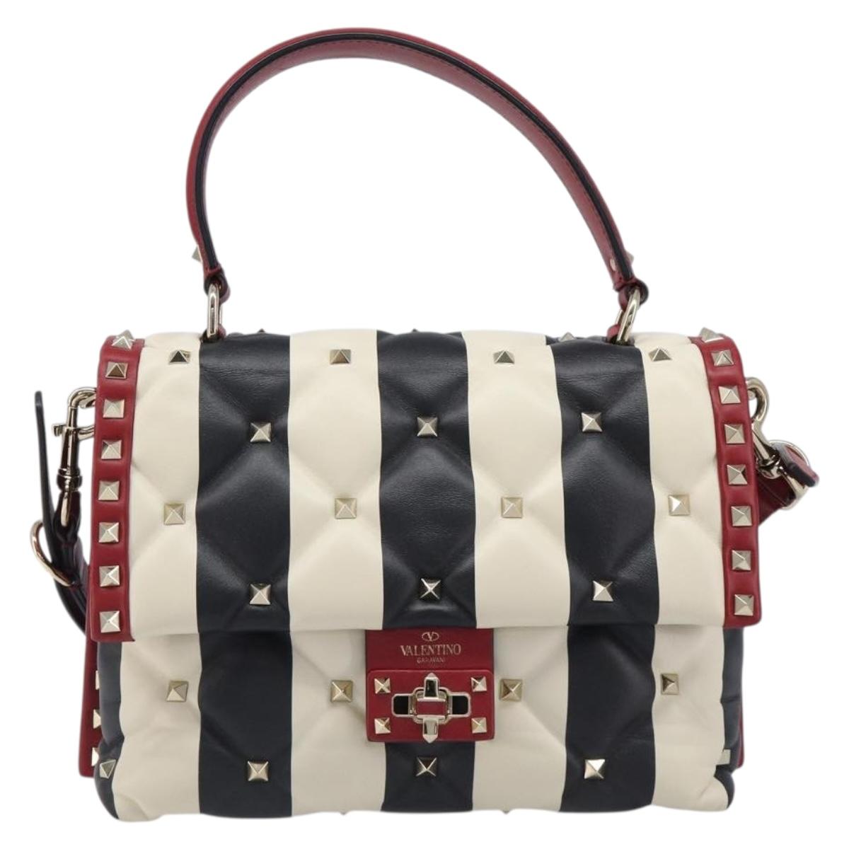 VALENTINO Rock Studs Hand Bag Leather 2way Red Gold Auth 200731V