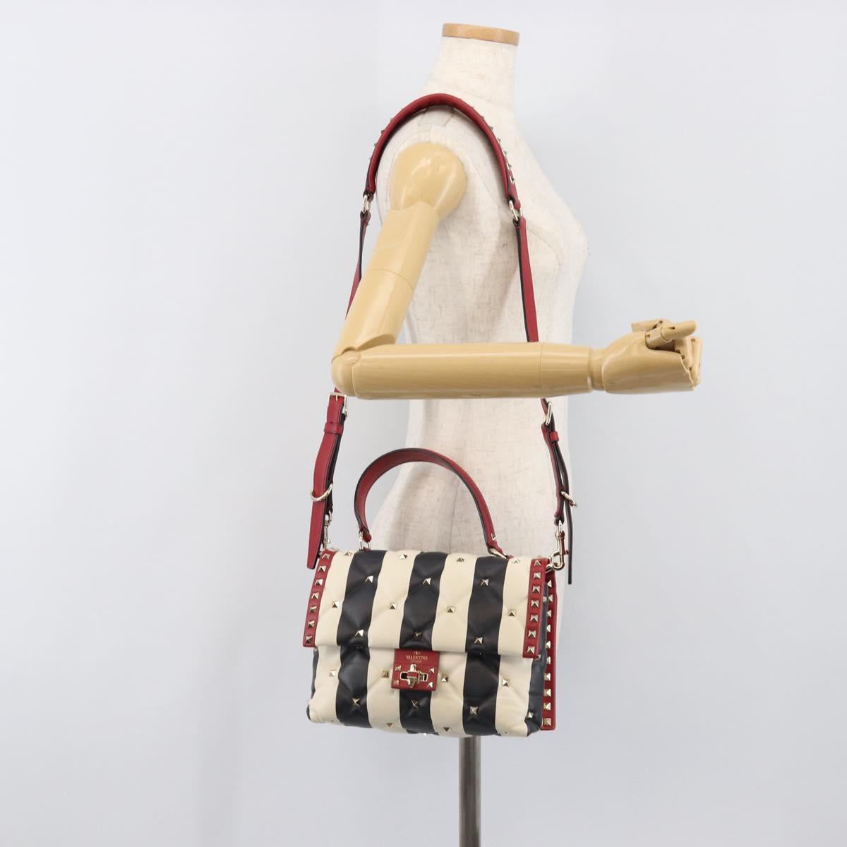 VALENTINO Rock Studs Hand Bag Leather 2way Red Gold Auth 200731V