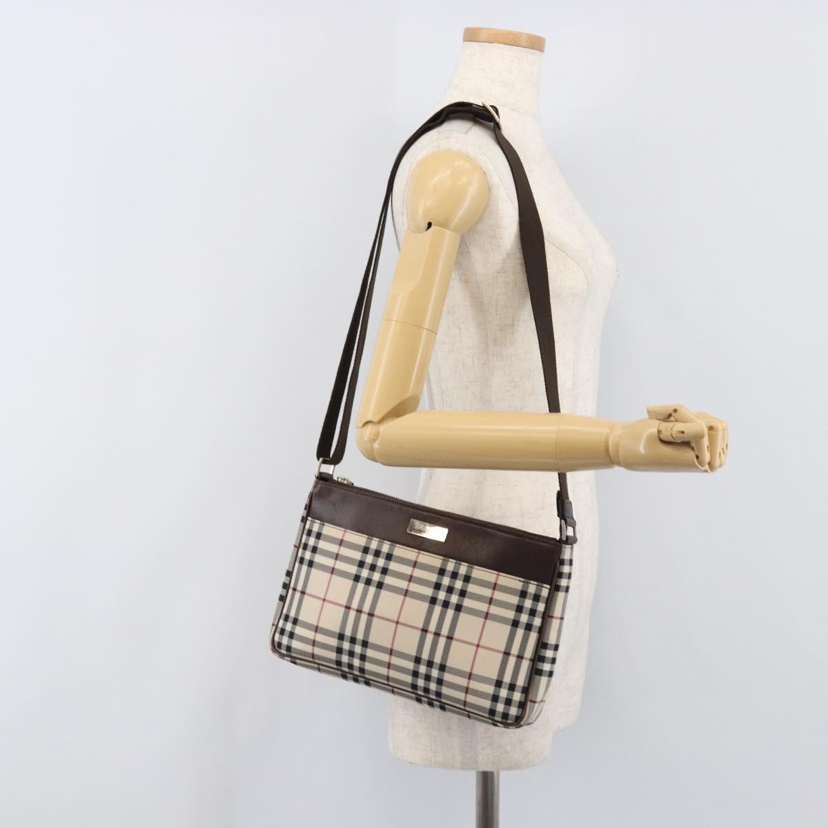 BURBERRY Nova Check Shoulder Bag Canvas Beige Silver Auth 200733