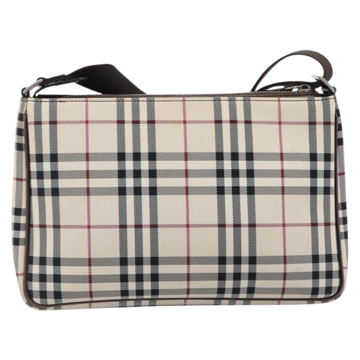 BURBERRY Nova Check Shoulder Bag Canvas Beige Silver Auth 200733