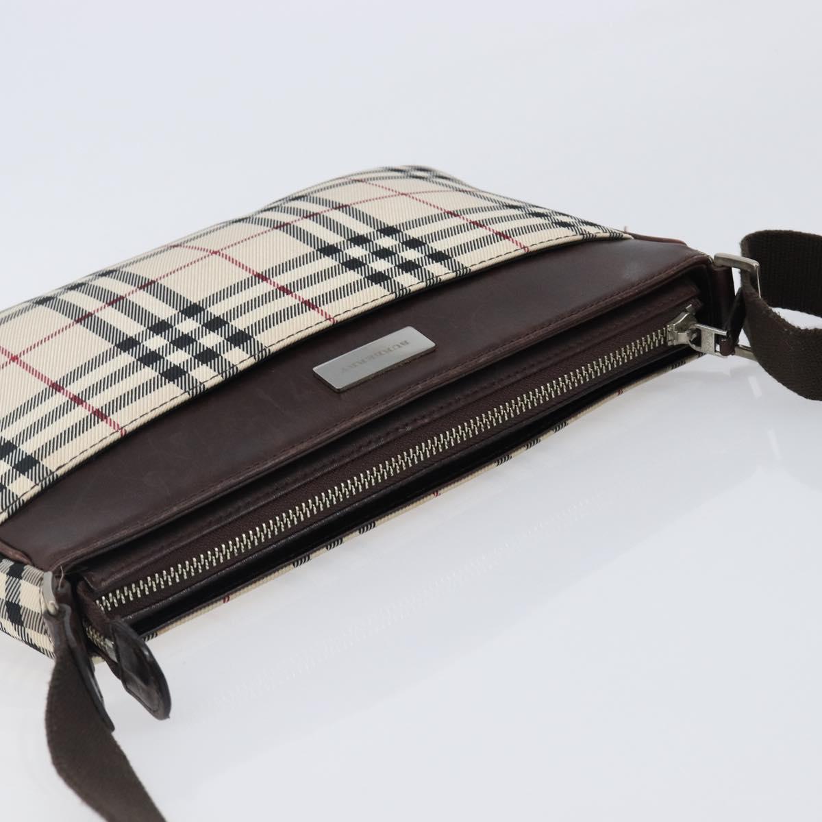 BURBERRY Nova Check Shoulder Bag Canvas Beige Silver Auth 200733