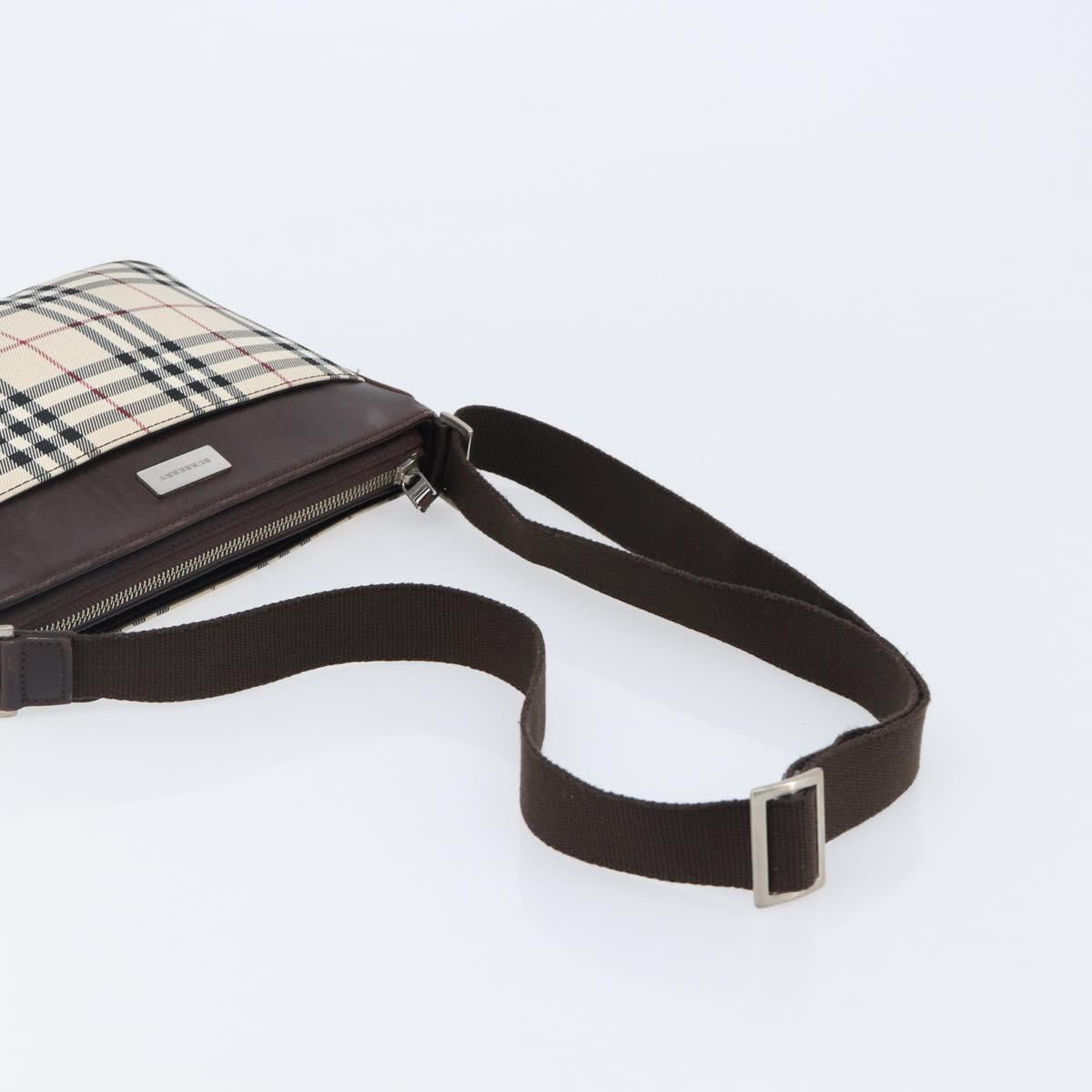 BURBERRY Nova Check Shoulder Bag Canvas Beige Silver Auth 200733