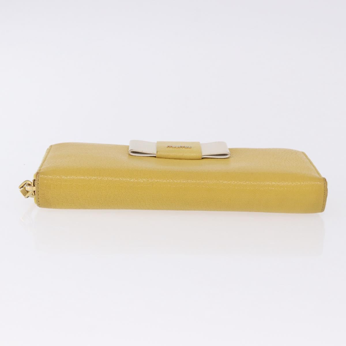 Miu Miu Long Wallet Leather Yellow Gold Auth 200735A