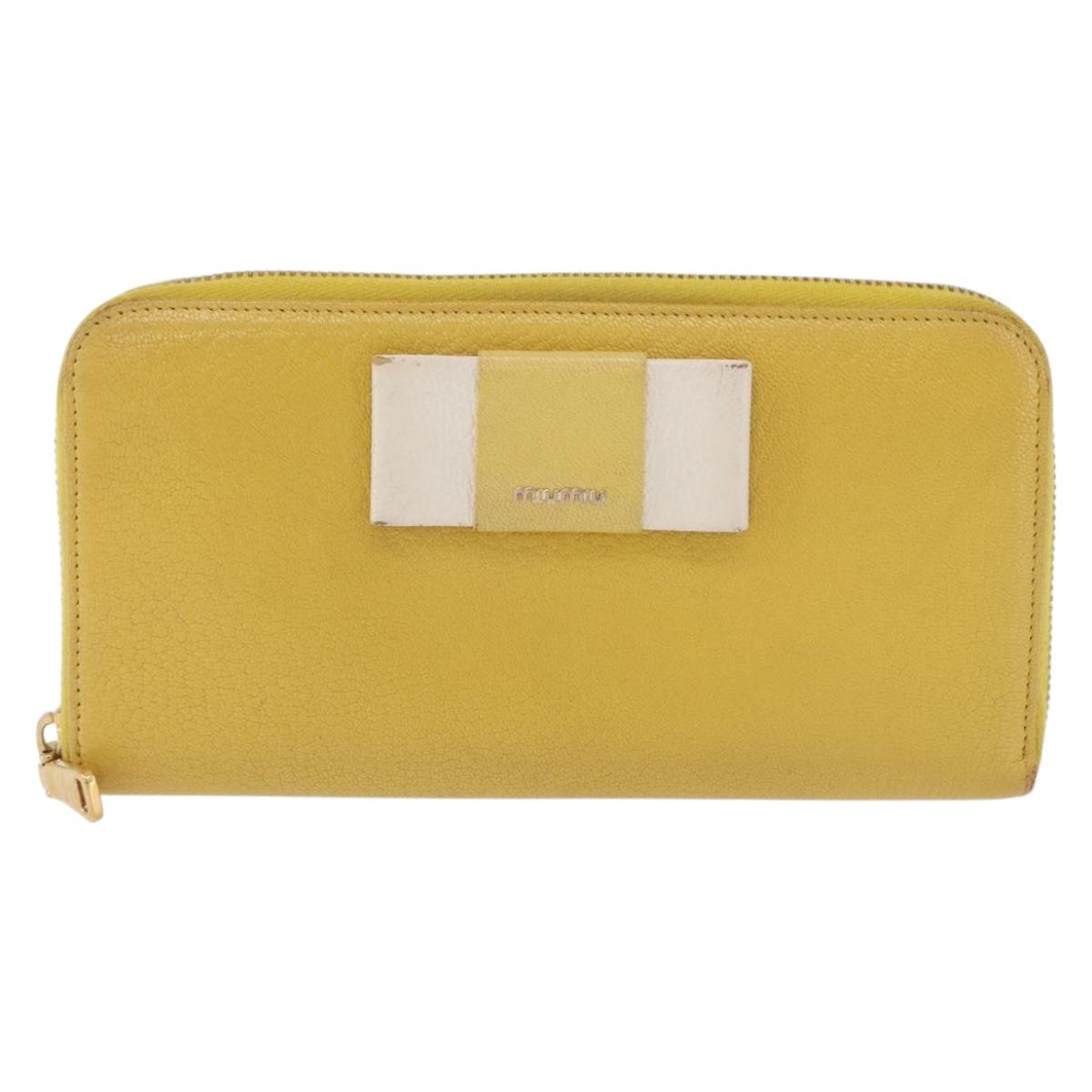 Miu Miu Long Wallet Leather Yellow Gold Auth 200735A