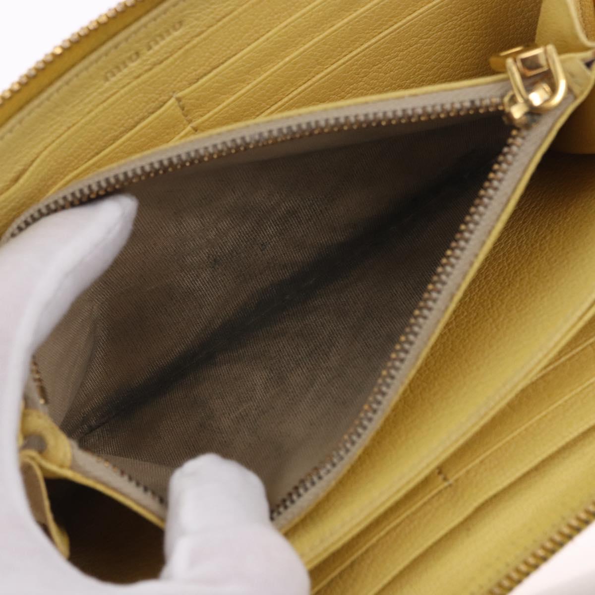 Miu Miu Long Wallet Leather Yellow Gold Auth 200735A