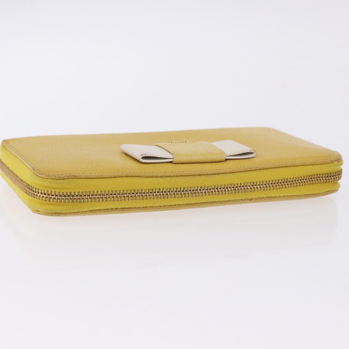 Miu Miu Long Wallet Leather Yellow Gold Auth 200735A