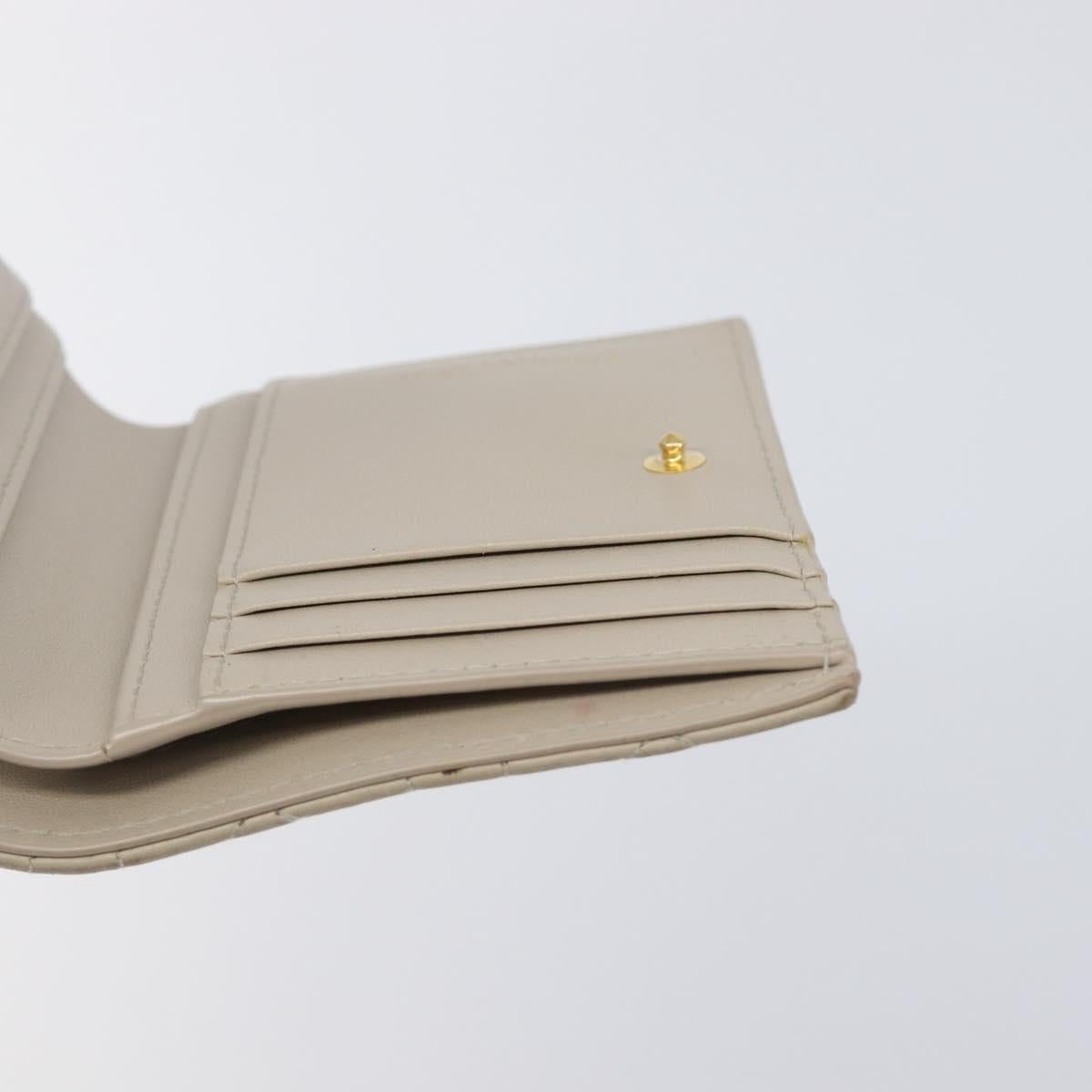 Christian Dior Cannage Caro Dahlia Wallet Lamb Skin Beige Gold Auth 200738A