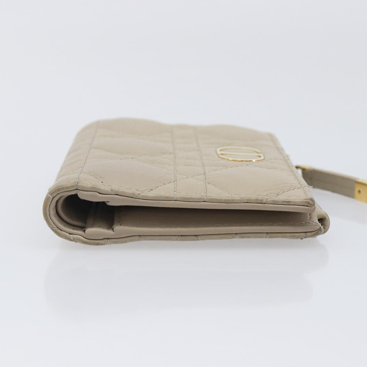 Christian Dior Cannage Caro Dahlia Wallet Lamb Skin Beige Gold Auth 200738A