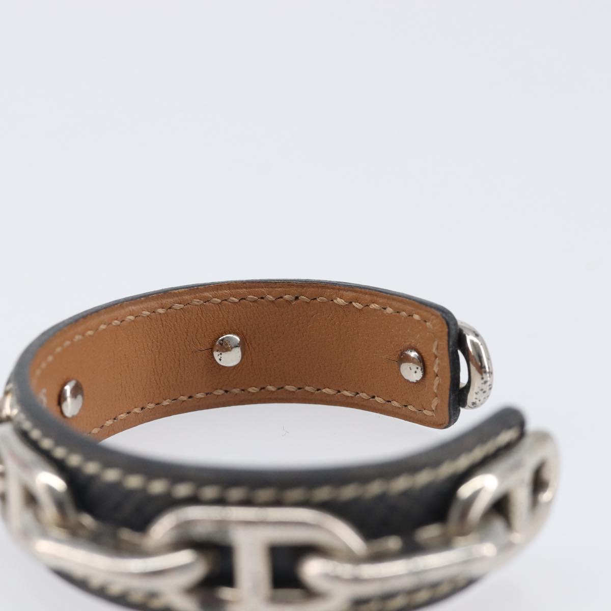 HERMES Bangle Chaine d'Ancre Bracelet Metal Leather Silver Black Auth 200739V