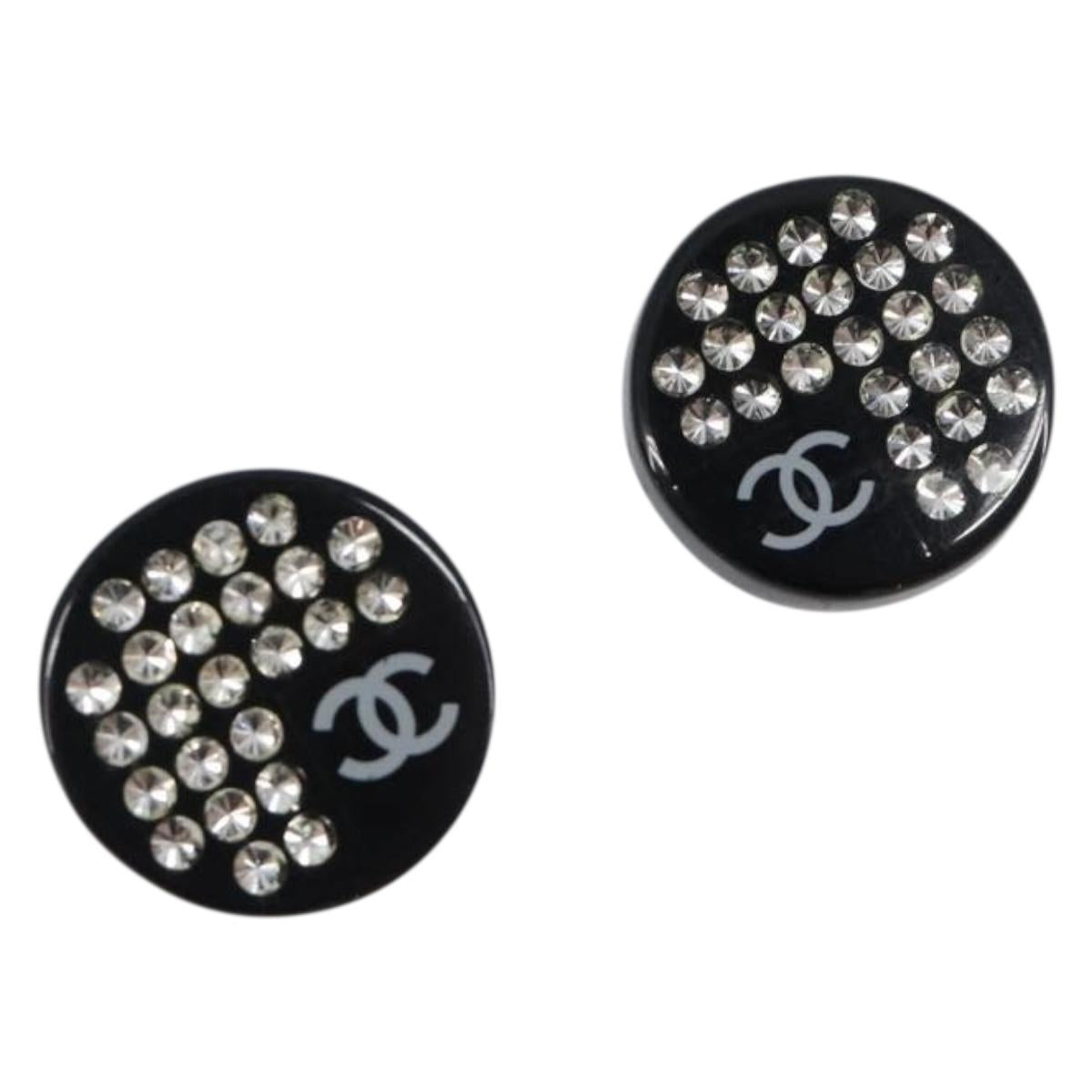 CHANEL Earring plastic Black CC Auth 200741V