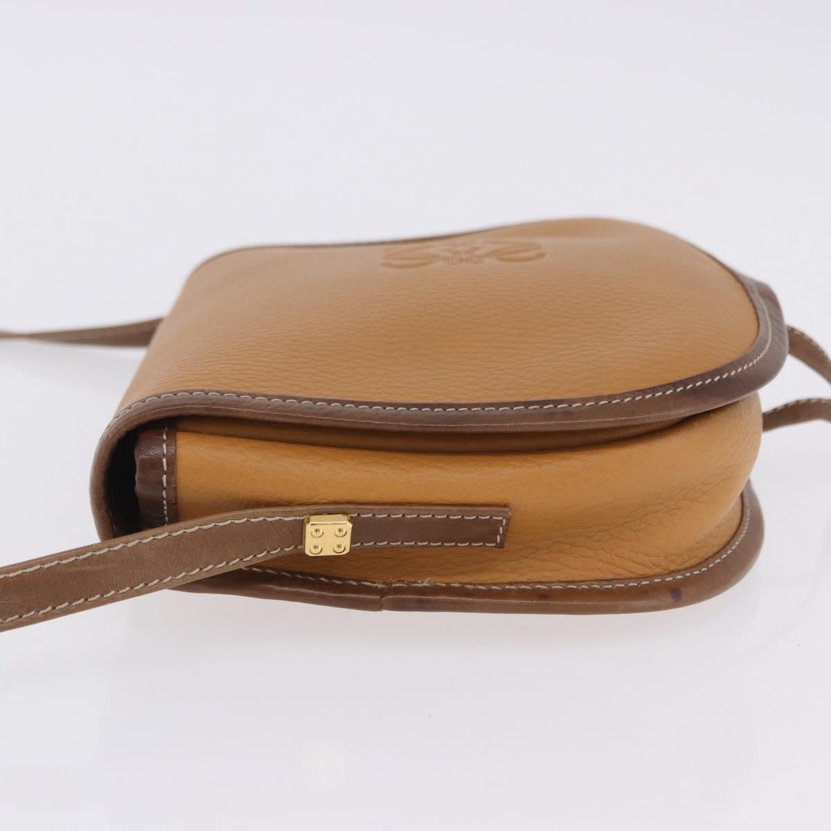 LOEWE Shoulder Bag Leather Beige Gold Auth 200744A