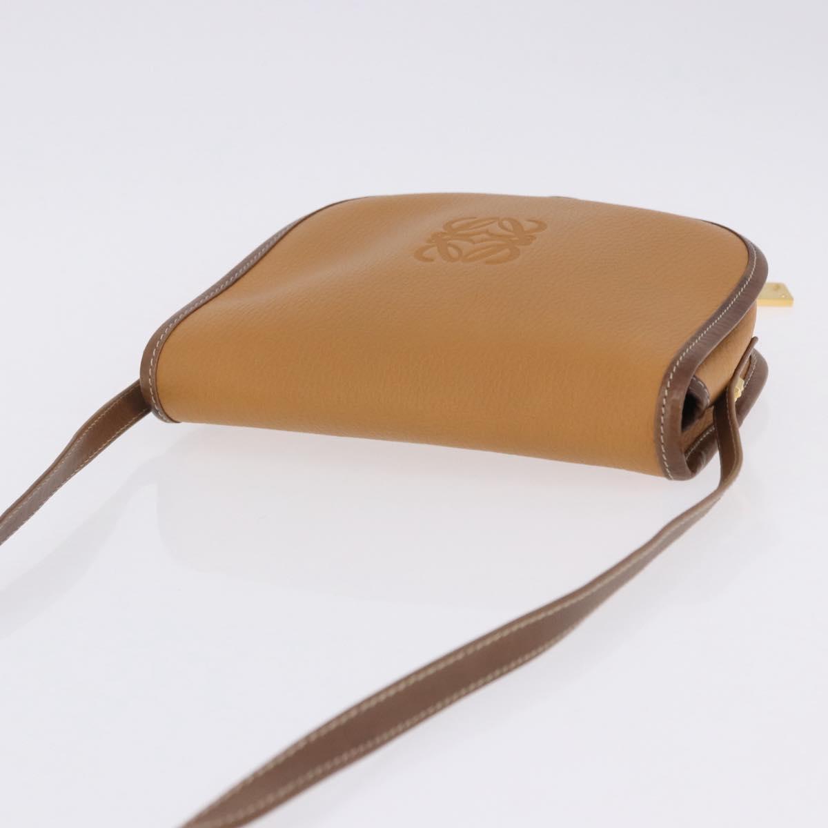 LOEWE Shoulder Bag Leather Beige Gold Auth 200744A
