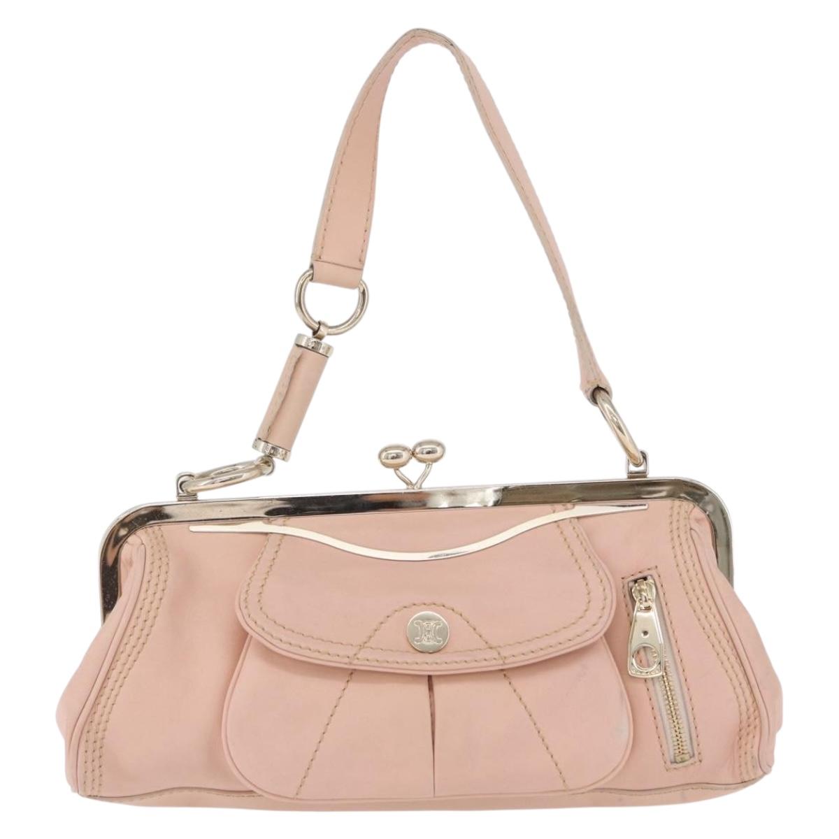 CELINE Shoulder Bag Leather Pink Gold Auth 200745V