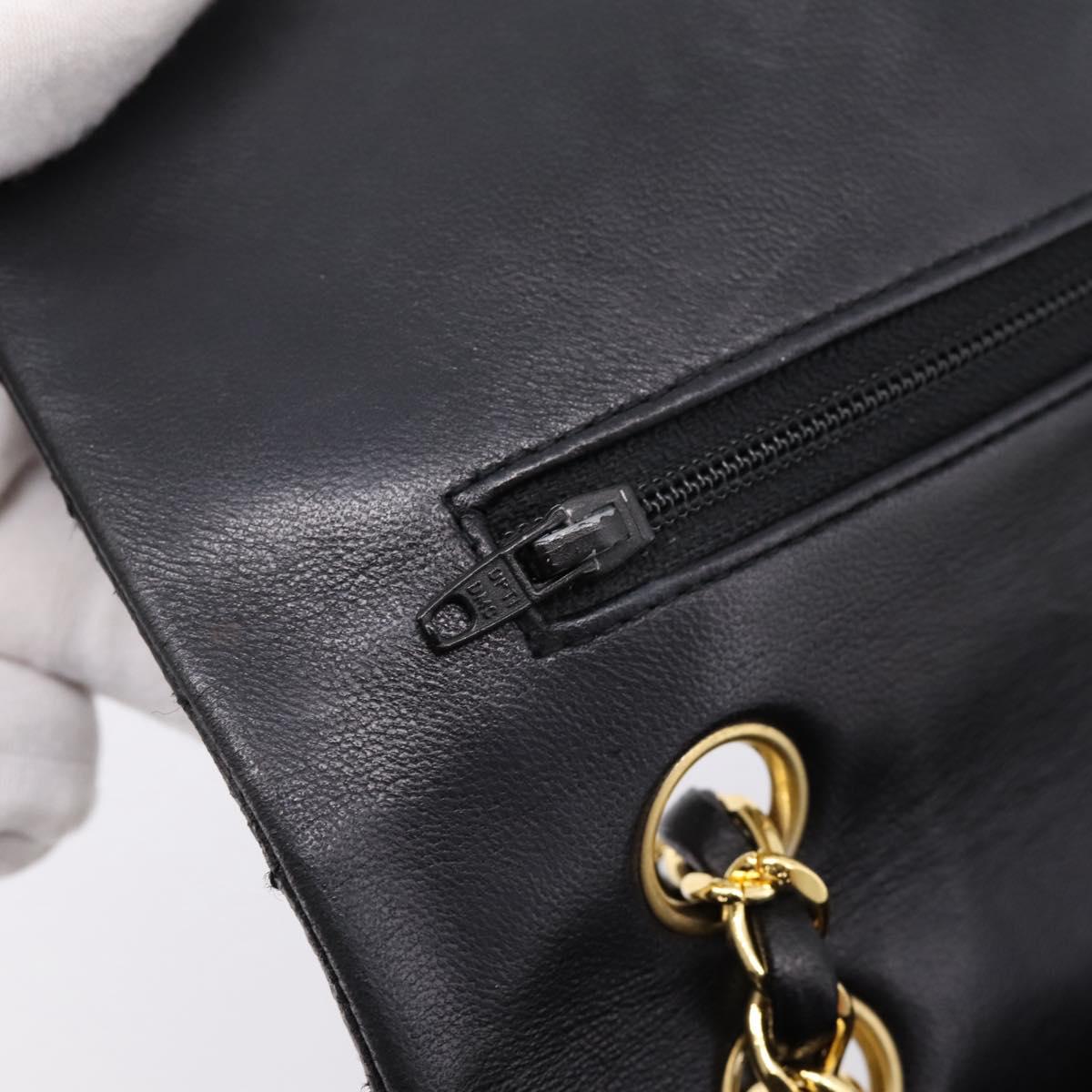 CHANEL Matelasse 25 Chain Shoulder Bag Lamb Skin Black Gold CC Auth 200746V