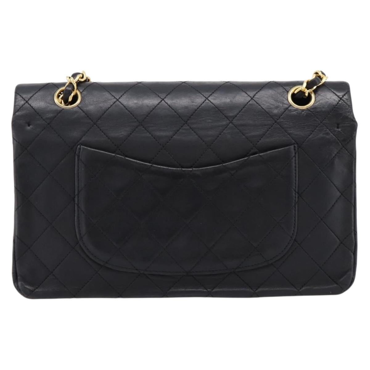 CHANEL Matelasse 25 Chain Shoulder Bag Lamb Skin Black Gold CC Auth 200746V