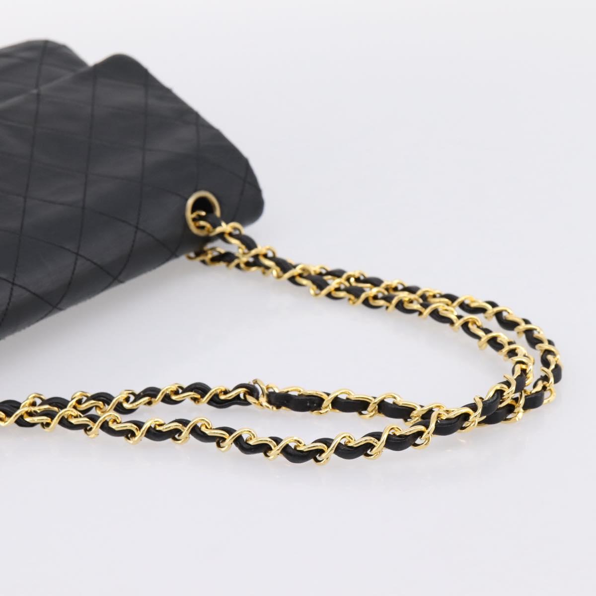 CHANEL Matelasse 25 Chain Shoulder Bag Lamb Skin Black Gold CC Auth 200746V