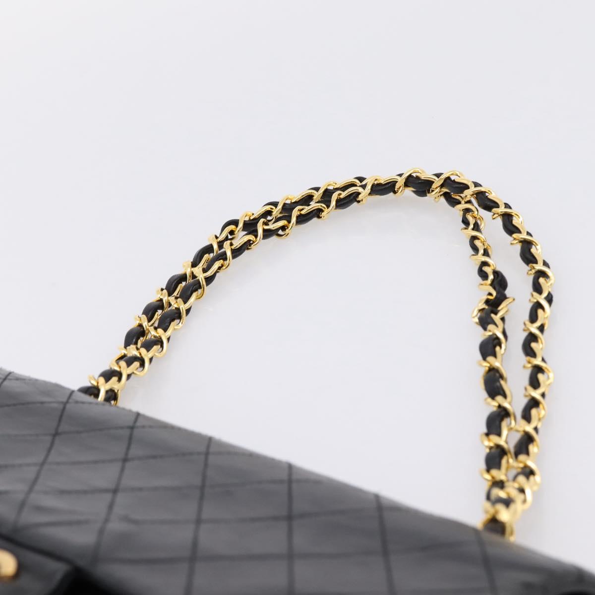 CHANEL Matelasse 25 Chain Shoulder Bag Lamb Skin Black Gold CC Auth 200746V