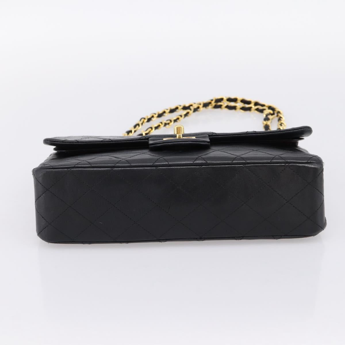 CHANEL Matelasse 25 Chain Shoulder Bag Lamb Skin Black Gold CC Auth 200746V