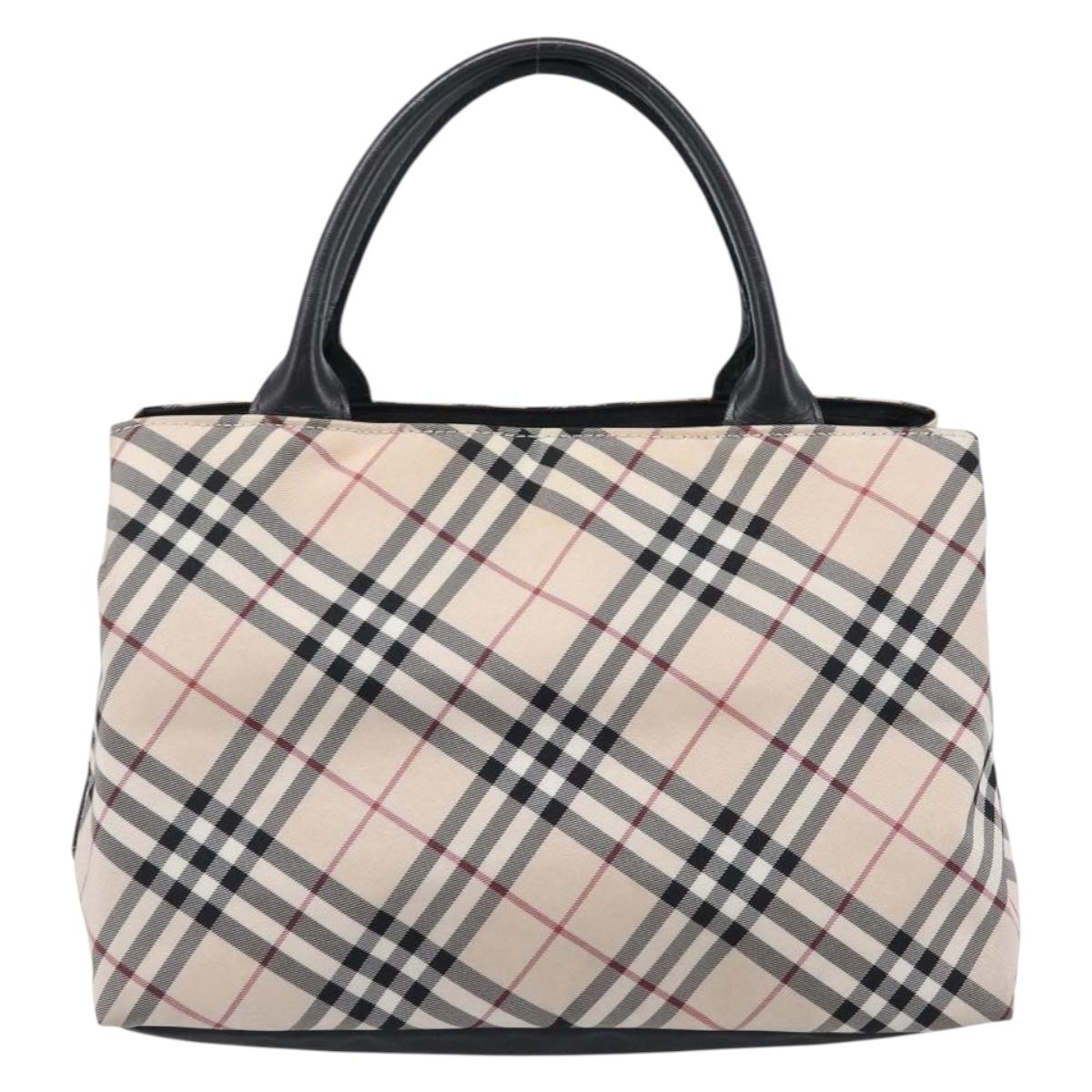 BURBERRY Nova Check Blue Label Hand Bag Canvas Beige Silver Auth 200747A