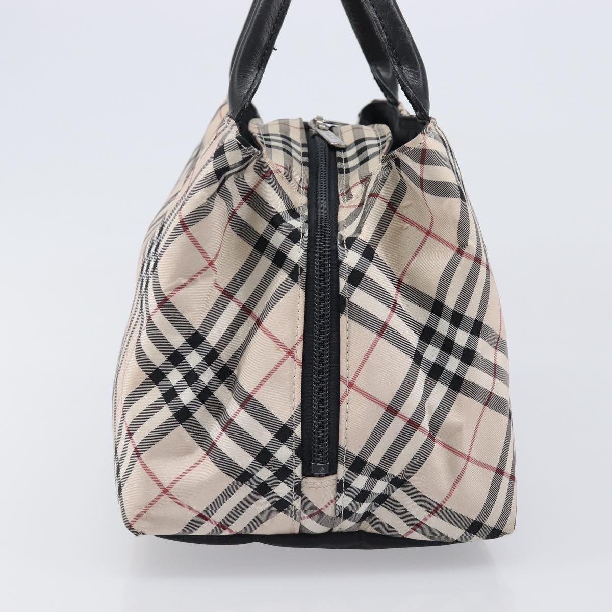 BURBERRY Nova Check Blue Label Hand Bag Canvas Beige Silver Auth 200747A