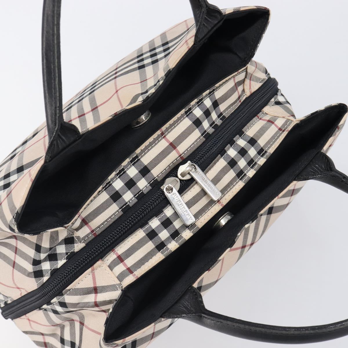 BURBERRY Nova Check Blue Label Hand Bag Canvas Beige Silver Auth 200747A